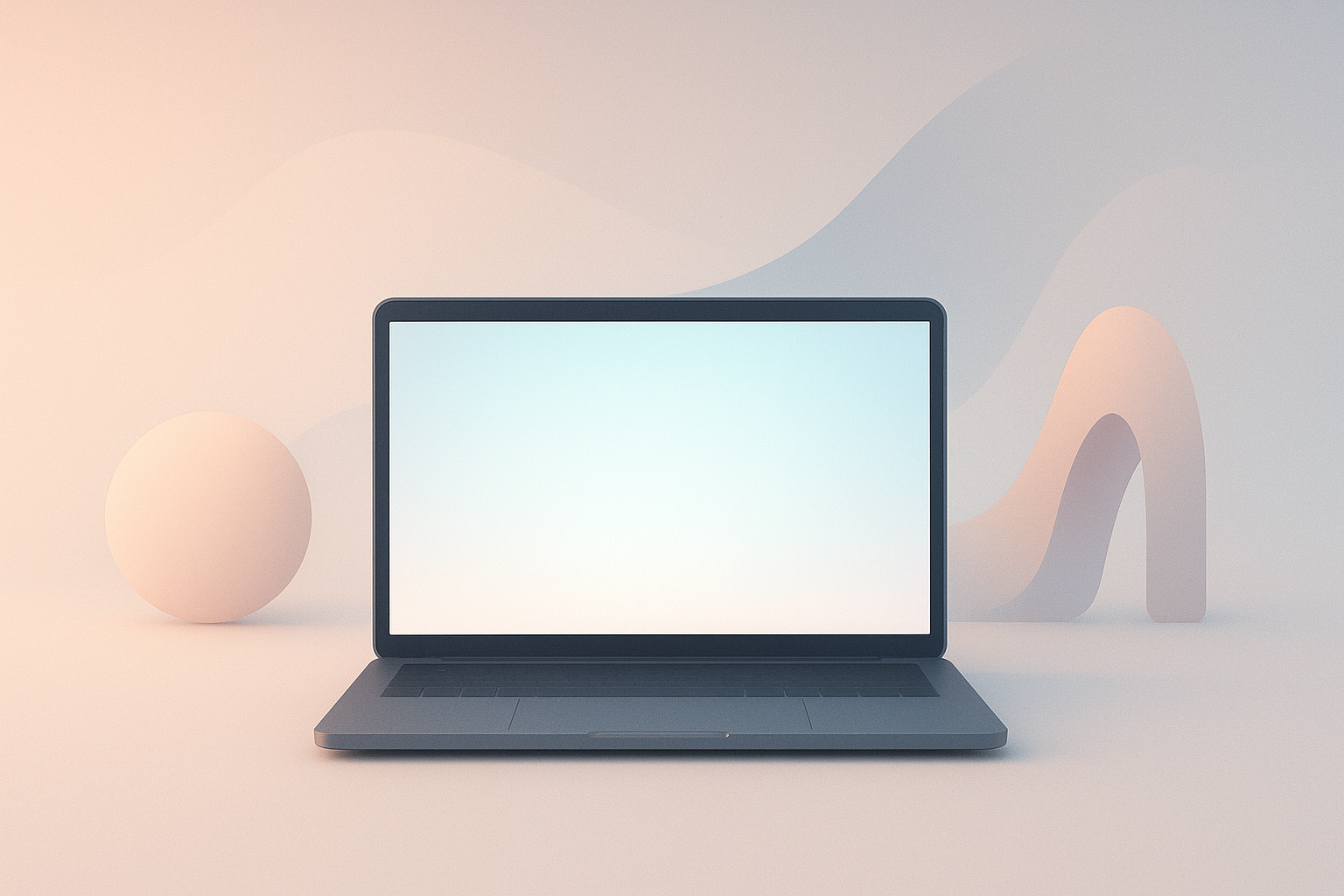 A laptop in a minimalist setting, symbolizing AI-powered content creation.