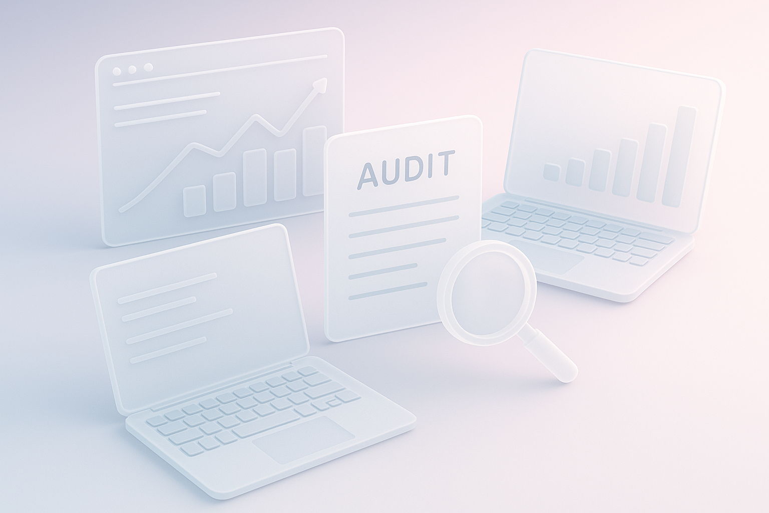 Minimalistic digital auditing tools displayed on a sleek workspace.