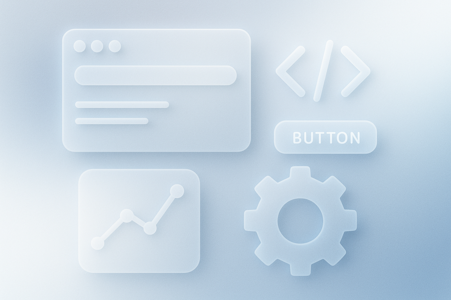 Abstract web design elements in a frosted-glass aesthetic.