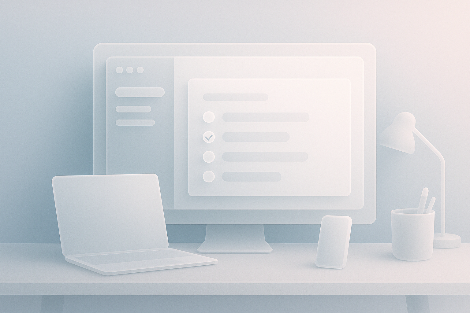 Modern workspace showcasing task management tools on a screen.