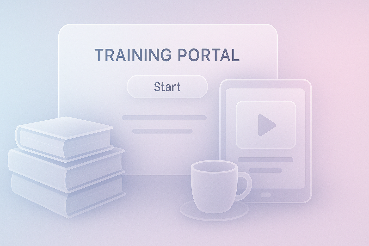 An abstract representation of a training portal interface with learning elements.