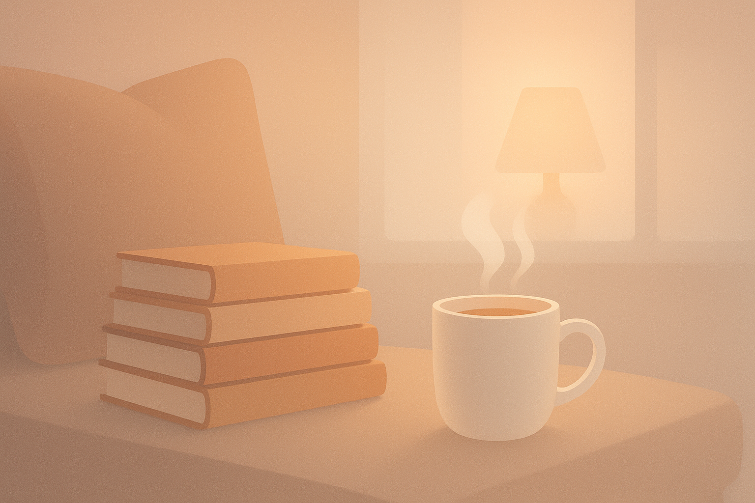 A cozy reading nook with books and tea, symbolizing book clubs.