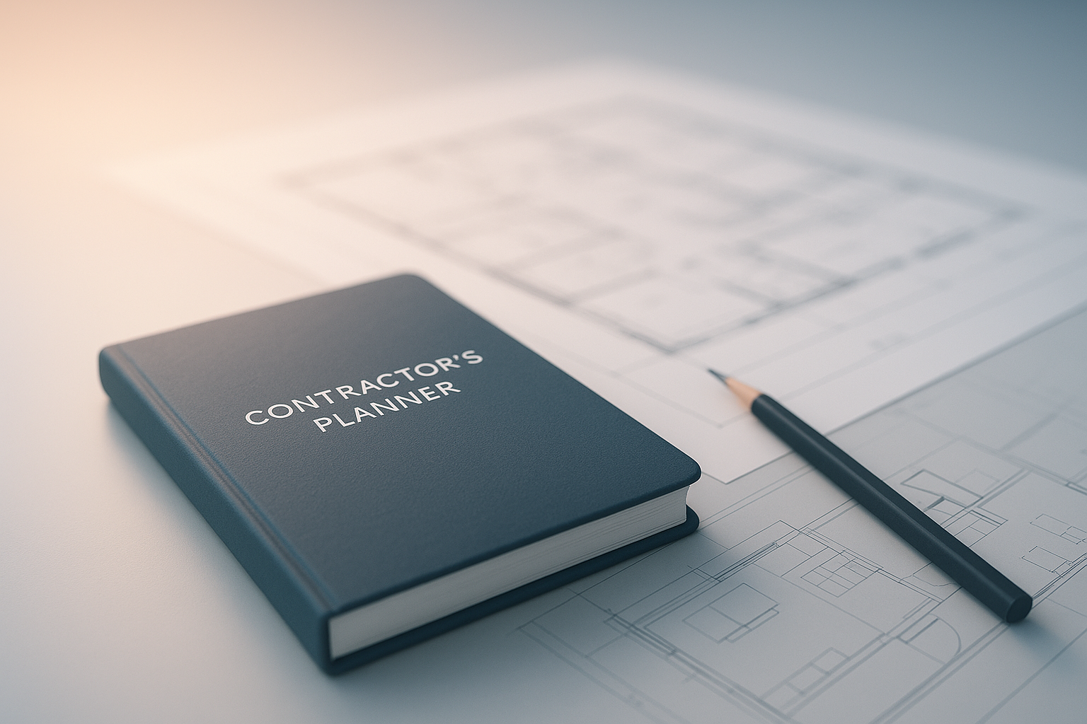A serene workspace with construction tools, conveying organization and professionalism.