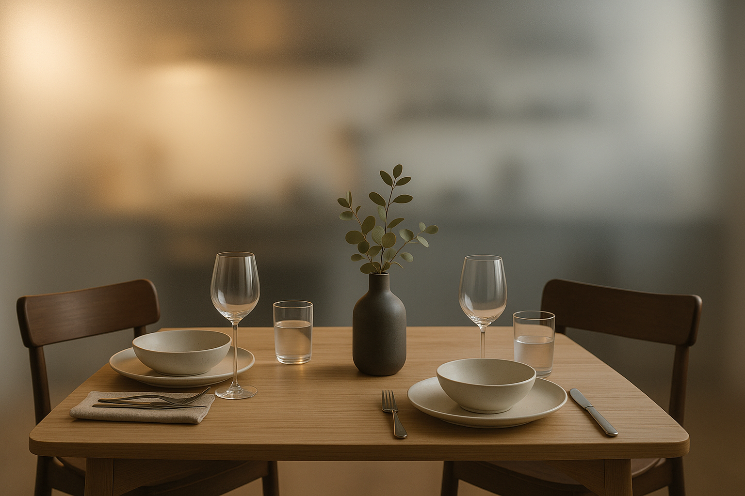 Elegant dining setup reflecting chef-led restaurant ambiance.
