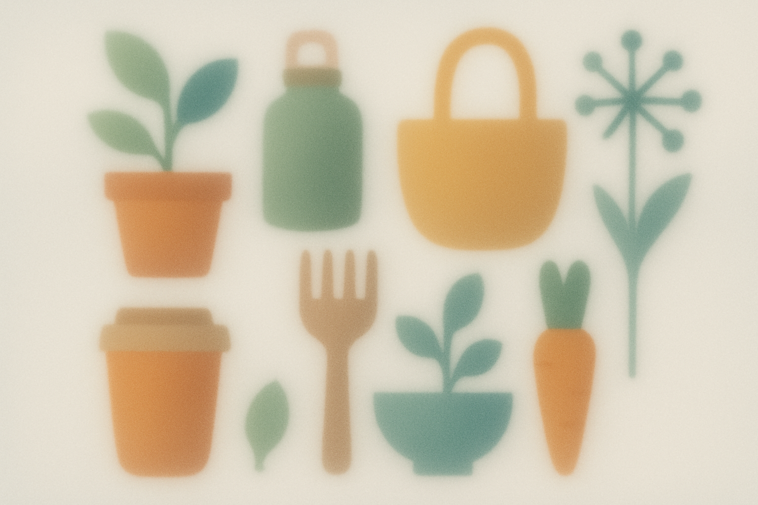 Abstract eco-friendly items in a frosted-glass aesthetic
