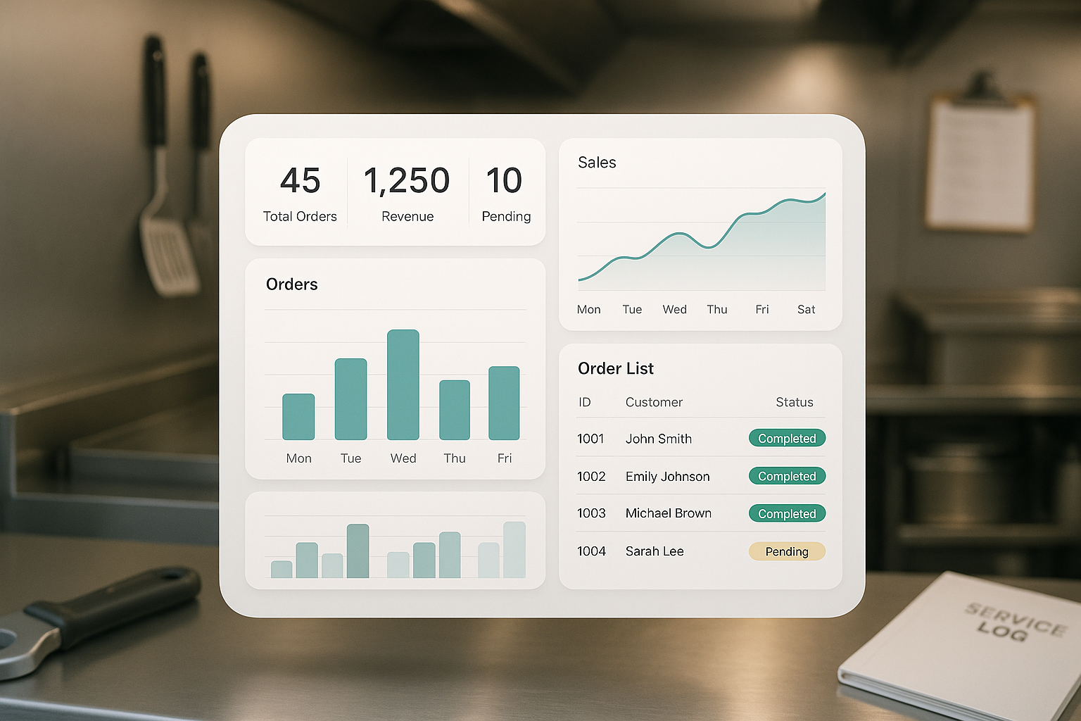 Hero image of a sleek dashboard for tracking food truck maintenance.