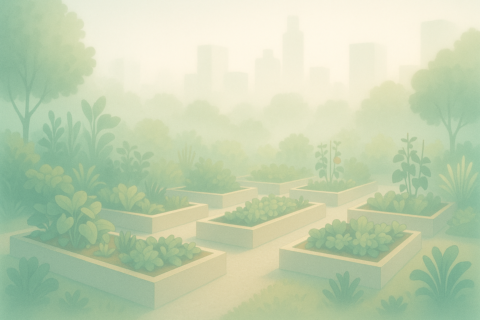 Urban garden scene symbolizing community and growth
