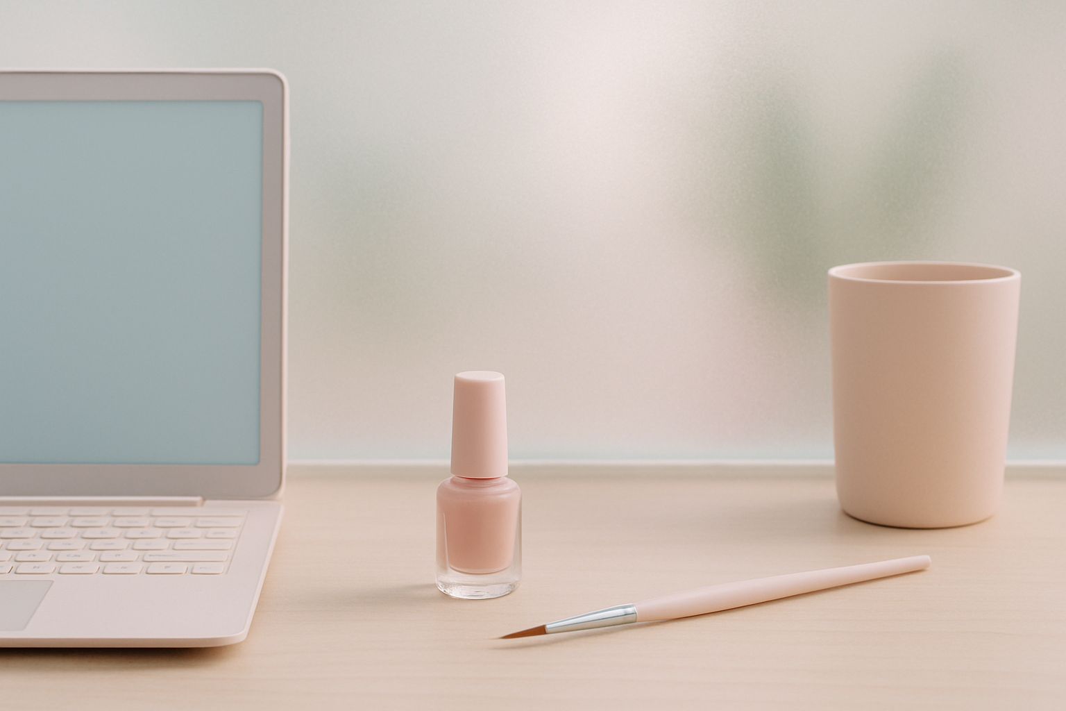 Minimalist nail salon workspace with pastel colors