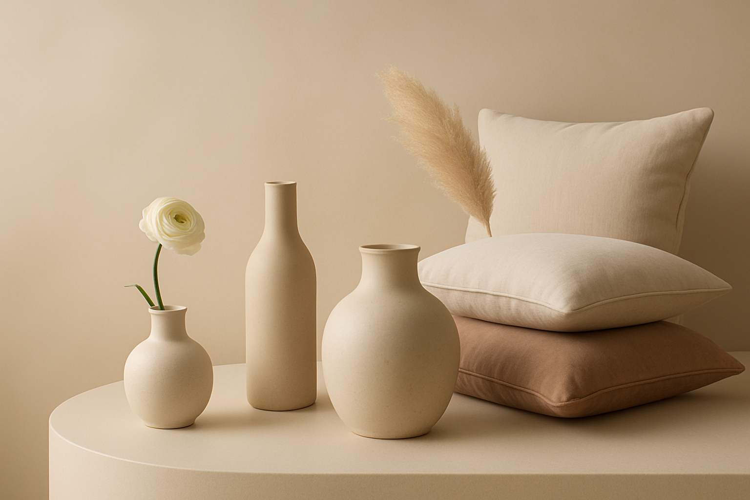 Elegant arrangement of home decor items in a minimalist style.
