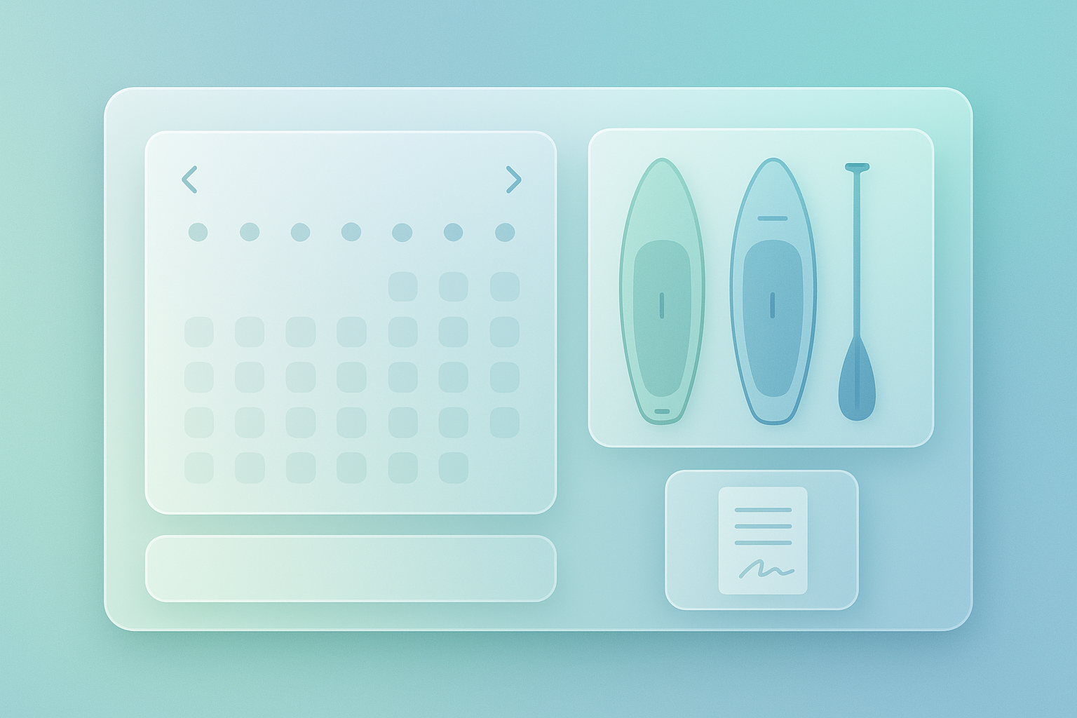 A minimalistic hero image for PaddlePal showing paddleboarding booking interface