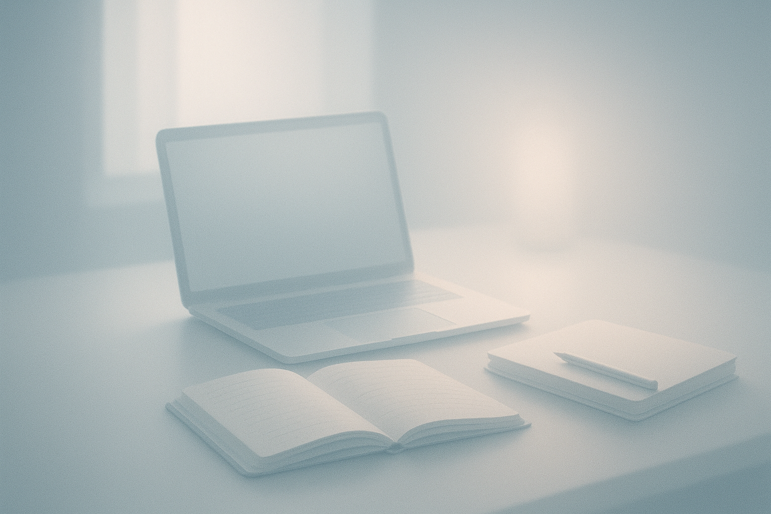 A serene workspace showcasing a laptop and notebooks, symbolizing information management.
