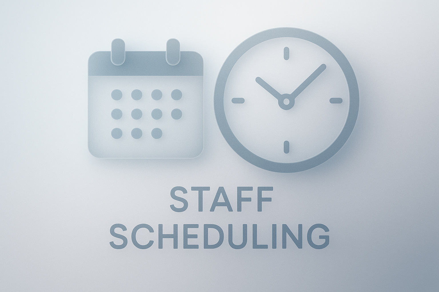 Abstract representation of staff scheduling with clocks and calendars.